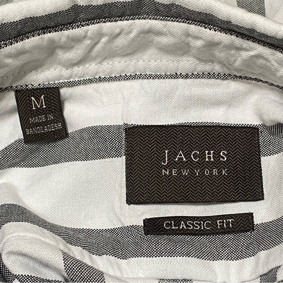 Jachs New York White Black Vertical Stripe Short Sleeve Shirt Size Medium - Picture 5 of 7